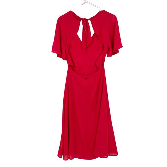 LOUNA Dress Women Size XS Midi Chiffon Red Open Black Deep V Flutter Sleeve - Picture 7 of 7